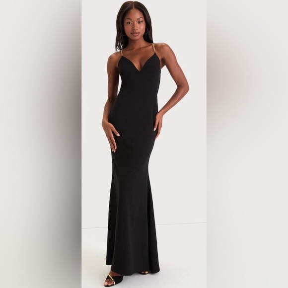 NWT Lulus Graciously Glam Black Chain Strap Dress - Picture 1 of 12